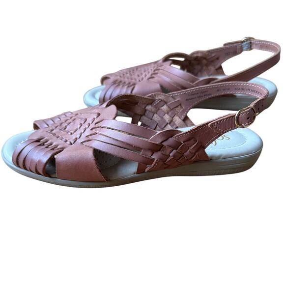 Softspots Tela Slingback Leather Open Toe Comfort Sandals Brown Flat Size 8.5 WW - Picture 1 of 9